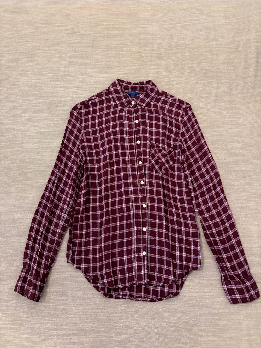 Aeropostale Women's Burgundy and White Plaid Button-Down Shirt